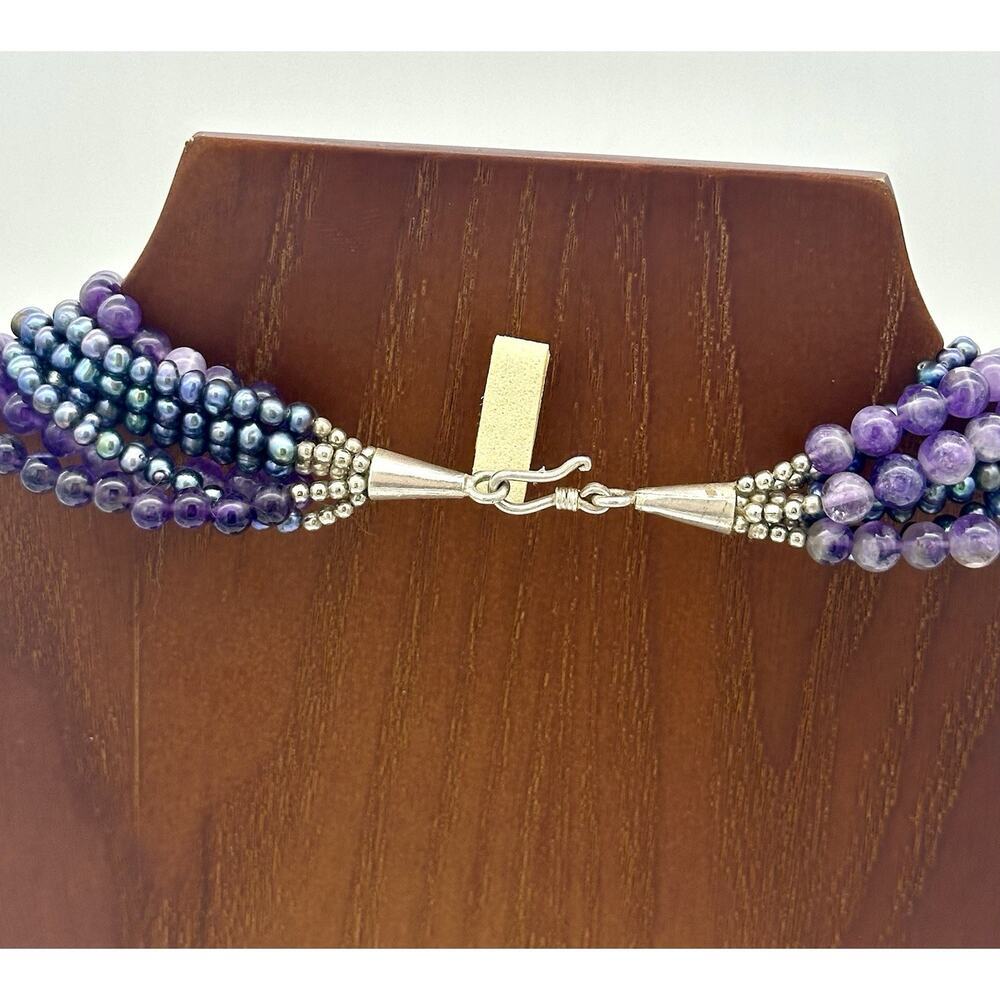 VTG Sterling Silver Natural Pearl Amethyst & Marcasite Statement Necklace Chunky - Picture 6 of 11